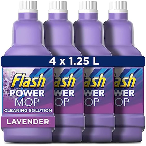 Flash Power Spray Mop Floor Cleaner Multi-Surface Cleaning Liquid Lavender 5L (1.25Lx4)