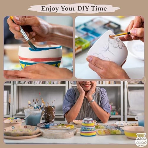 Caydo 2KG Air Dry Clay Pottery Kit for Beginners and Adults - DIY Craft Set with 5 Pottery Template Kit, Tools, Acrylic Paints, Varnish and Step-by-Step Guide - Ideal for Ceramic Kit and Gift