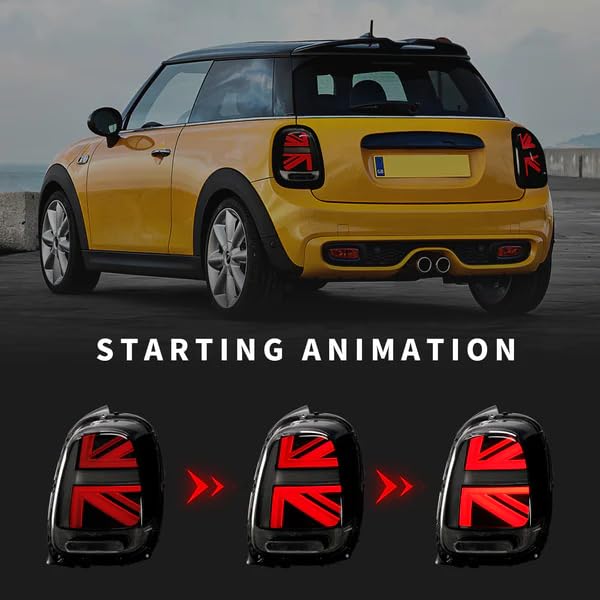 Archaic Union Jack Rear Lights for Mini Cooper One F55 F56 F57 2014-2021, with Sequential Turn Signal Light, Plug&Play, Pair
