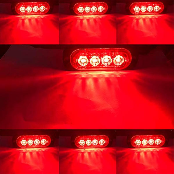 4pcs Ultra Thin 4LED Emergency Warning Lights Red Hazard Flashing Strobe Light Side Warning Light Beacon Light Universal for 12-24V Car Vehicle Truck Trailer Caravan Camper Motorcycle Van