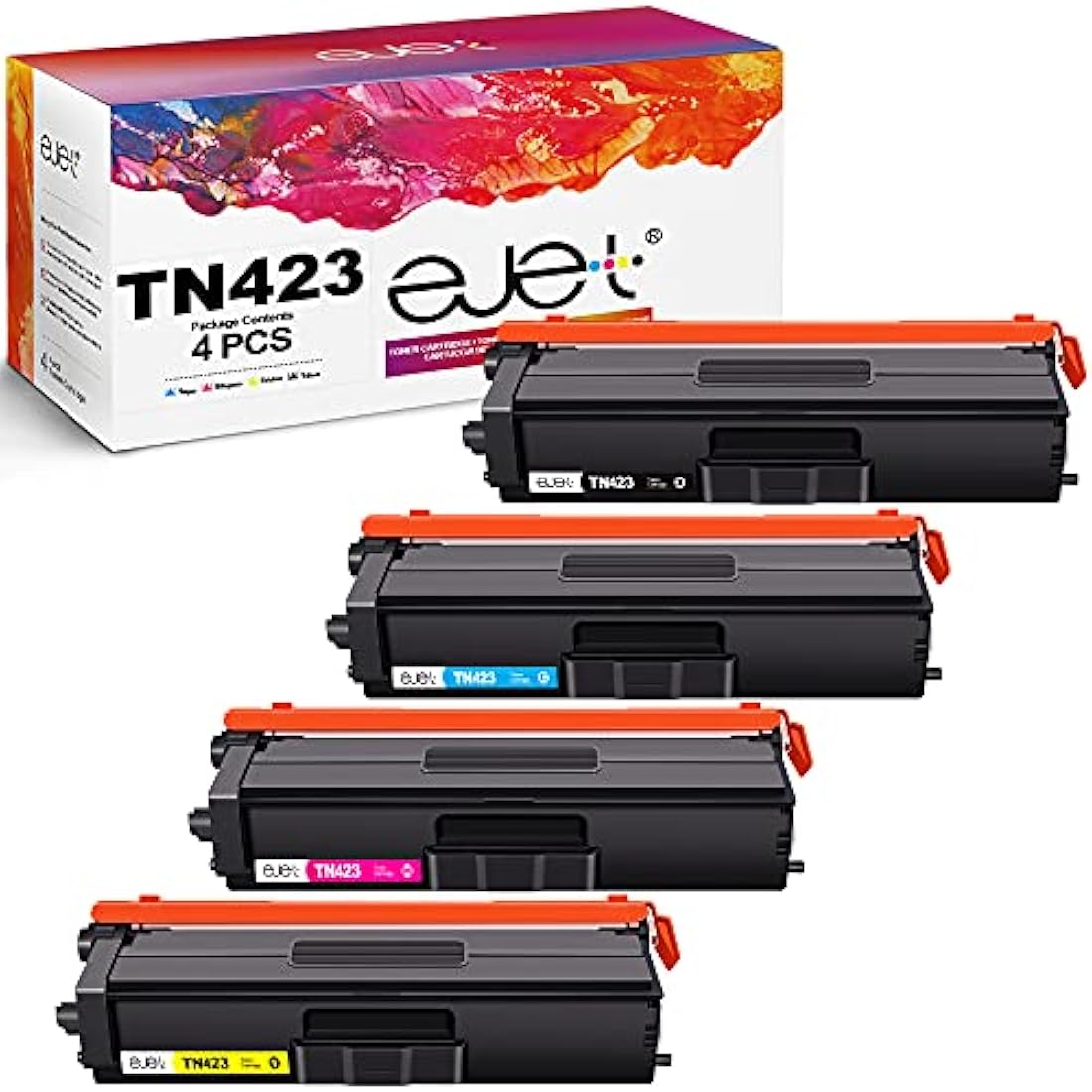 ejet TN423 TN421 Toner Cartridges for Brother TN-423 TN-421 for HL-L8260CDW HL-L8360CDW HL-L9310CDW MFC-L8900CDW MFC-L8610CDW MFC-L9570CDW MFC-L8690CDW L8410CDW (Black Cyan Magenta Yellow, 4-Pack)