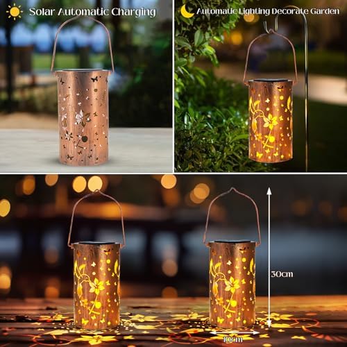 2 Pack Hummingbird Solar Lanterns Outdoor Hanging Lantern Lights, Metal Decor Lantern, Waterproof LED Decorative Garden Light