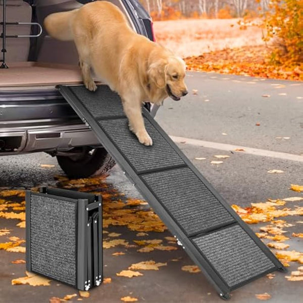 Papettly Folding Dog Ramp - 158 * 44CM, Anti-Slip Surface, Portable Pet Stair Ramp for Large Dogs Up to 250LBS/113KG, Suitable for Cars, SUVs & Trucks