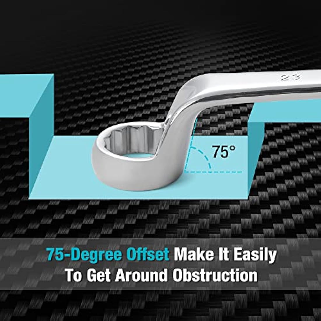 DURATECH Offset Double Ring Spanner Set, 9-Piece Metric Box End Wrench Set with Roll Pouch - 75-Degree Offset, 6-23mm, 12-Point, Chrome Vanadium Steel