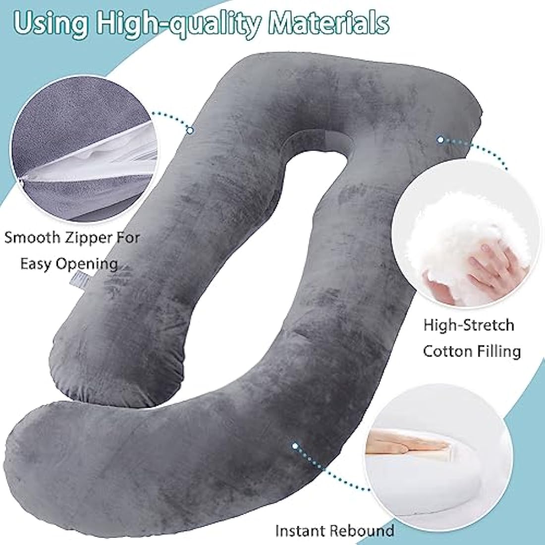 AS AWESLING Pregnancy Pillow, U Shaped Full Body Pillow, Nursing, Support and Maternity Pillow for Pregnant Women with Removable Cover (Dark Grey)