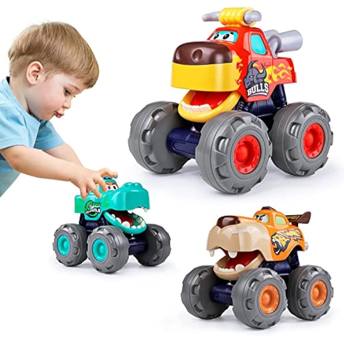 HOLA Toys for 1 Year Old Boys, Car Toys for 2 Year Old Boy Gifts, 3 Pack Monster Truck Old Boy Toy, Pull Back Push n Go Toy Cars for 1+ Year Old Boys, 1st Birthday Gifts