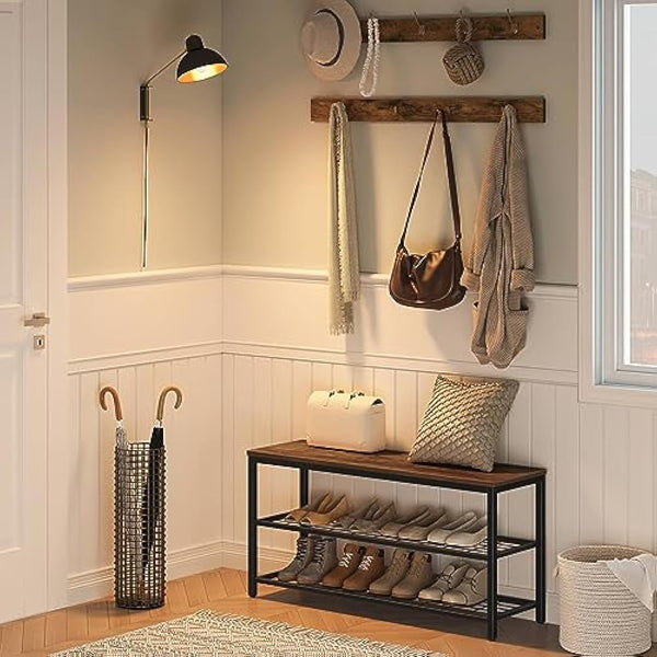 HOOBRO Shoe Rack with Coat Rack Hanger, Hall Tree, Hallway Shoe Bench Set with 9 Hooks and Shelf, Hall Stands, Coat Stand for Entryway, Sturdy, Industrial, Rustic Brown EBF07MT01