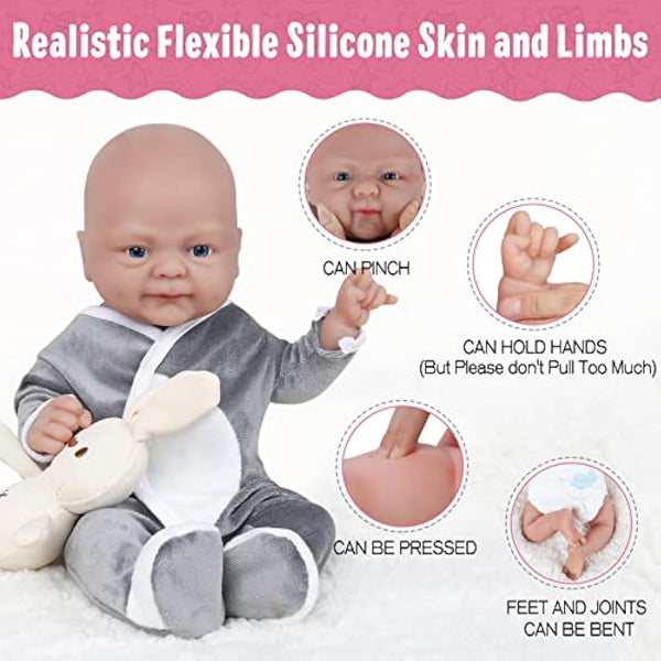 Vollence 14 inch Realistic Full Body Silicone Baby Doll, Real Newborn Doll Gift for Kids 3+, Elderly, Collectors - Boy