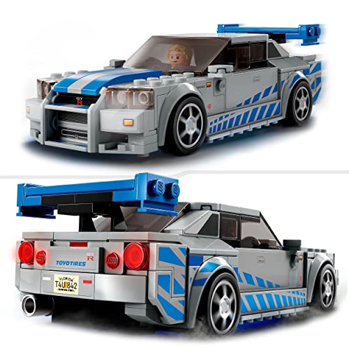 LEGO Speed Champions 2 Fast 2 Furious Nissan Skyline GT-R (R34) Set, Race Car Toy Model Building Kit for 9 Plus Year Old Boys & Girls, with Racer Minifigure, Collectible Gift for Kids 76917