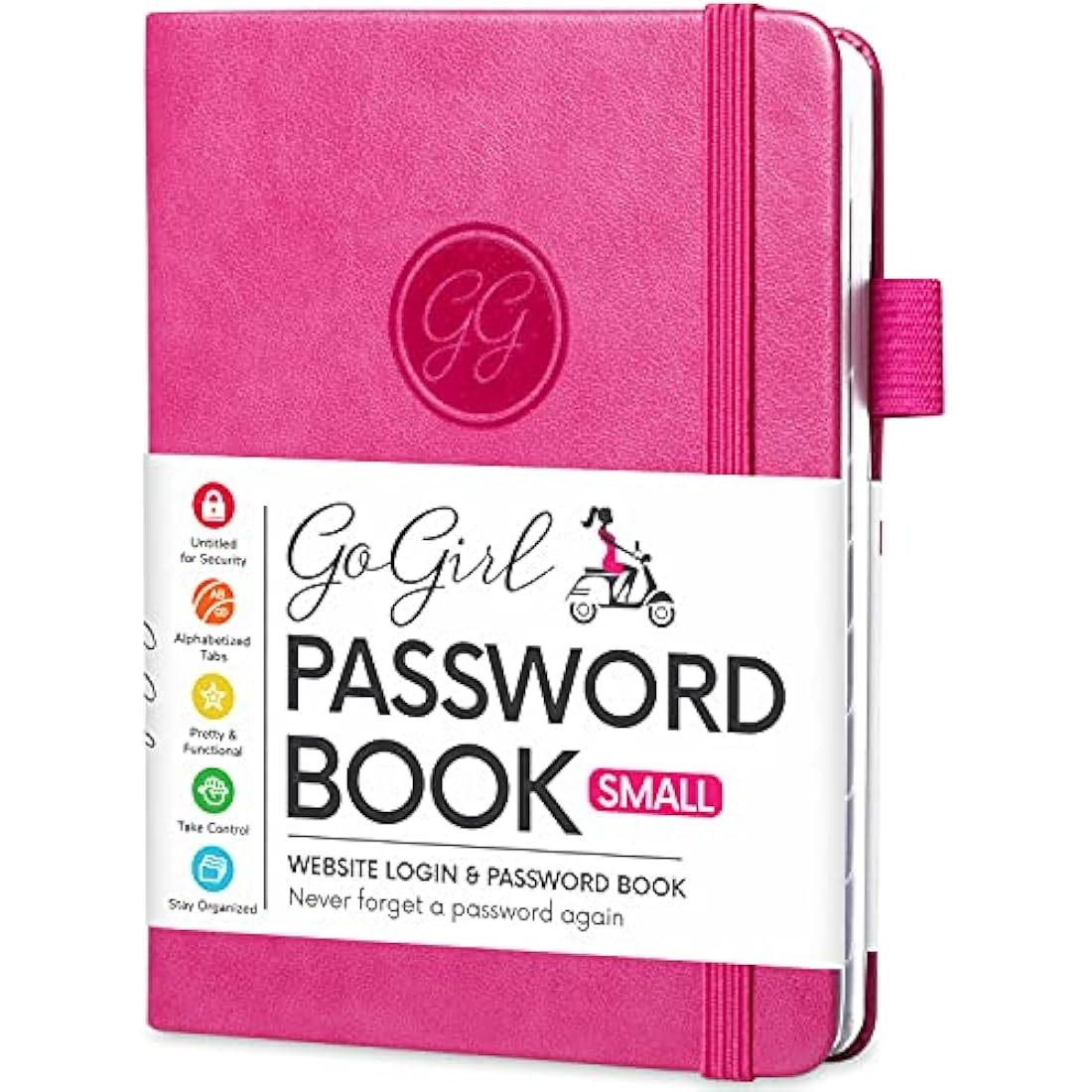 GoGirl Password Book with Alphabetical tabs – Internet Address & Password Keeper Logbook for Password Organization, Journal Notebook for Saving Website Logins. Small Size 11 x 14.5cm - Hot Pink