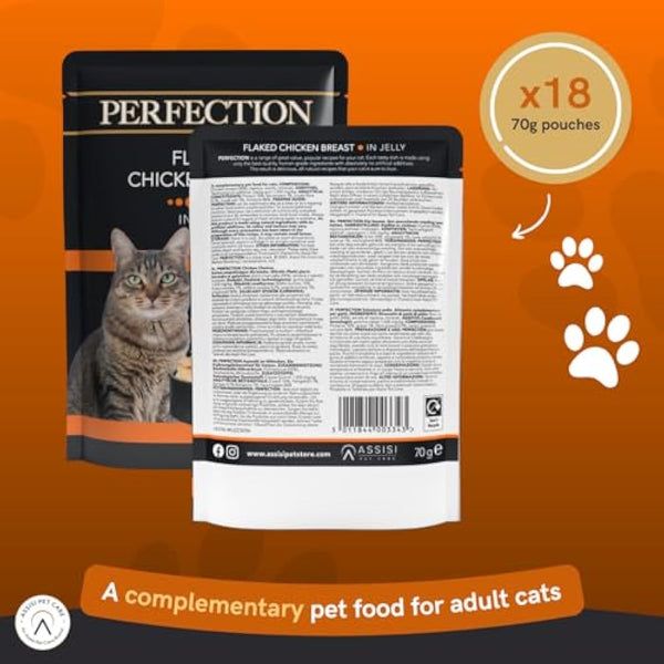 HiLife Perfection Adult Wet Cat Food, Flaked Chicken Breast in Jelly, Grain Free & Made With 100% Natural Ingredients (18 Pouches x 70g)