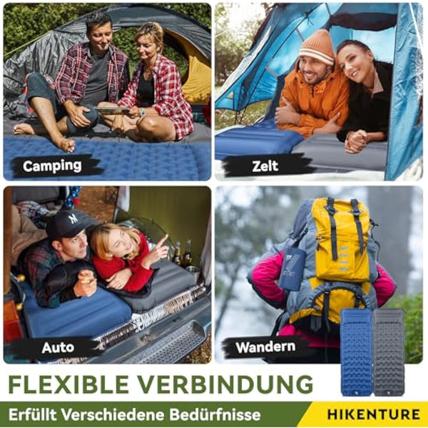 HIKENTURE Self-Inflating Sleeping Mat, 13 cm Ultra Thick Sleeping Mat Camping with Cushion, Inflatable Air Mattress, Small Pack Size, Ultralight Sleeping Mat with Foot Pump for Outdoor, Hiking, Tent,