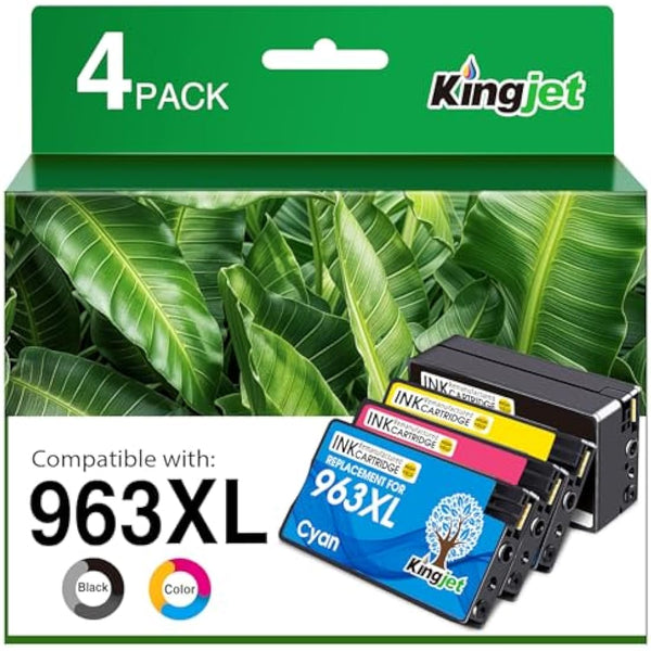 KINGJET 963XL Ink Cartridges Multipack Remanufactured for HP 963 963XL Ink Cartridges for HP Officejet Pro 9010 9012 9013 9014 9015 9016 9018 9019 9020 9022 9025 (Black Cyan Magenta Yellow)