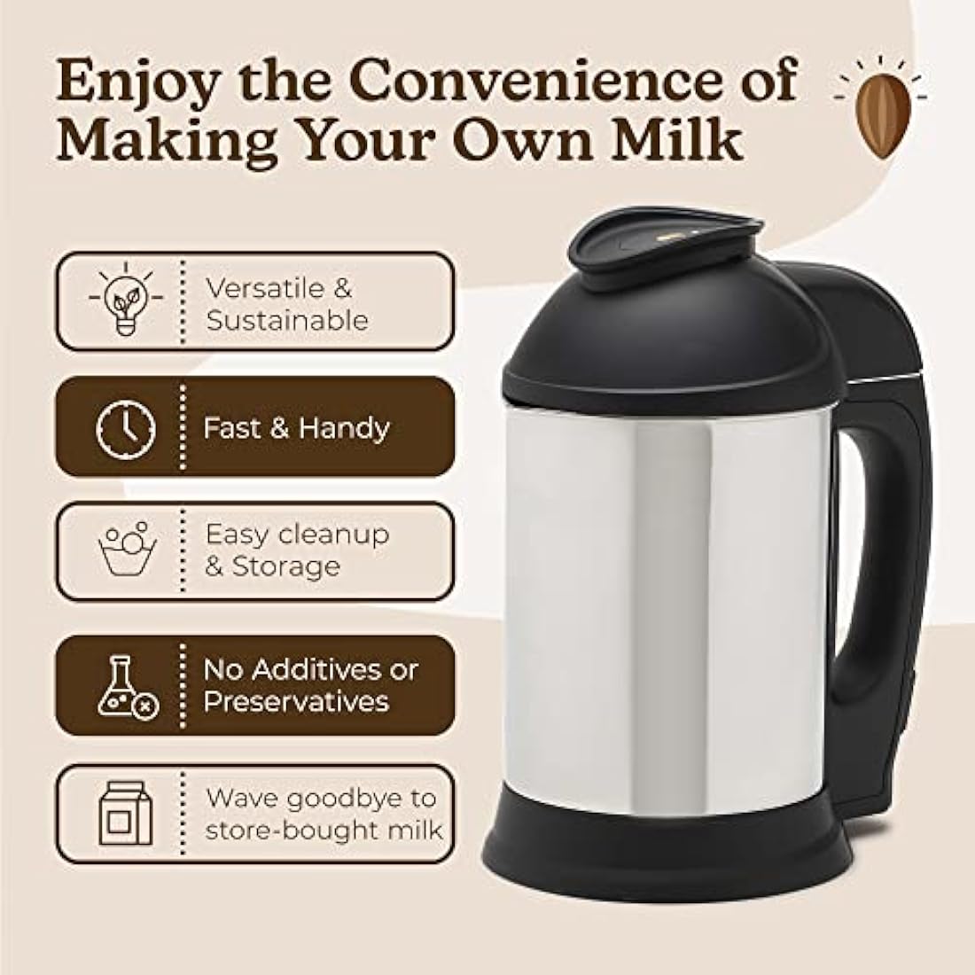 Almond Cow Milk Maker Machine, Plant-Based Milk Maker for Homemade Dairy Free Almond Milk, Soya Milk, Oat Milk, Coconut Milk, & More, Handy Kitchen Electrical Appliances, Makes 5-6 Cups Per Batch,220V