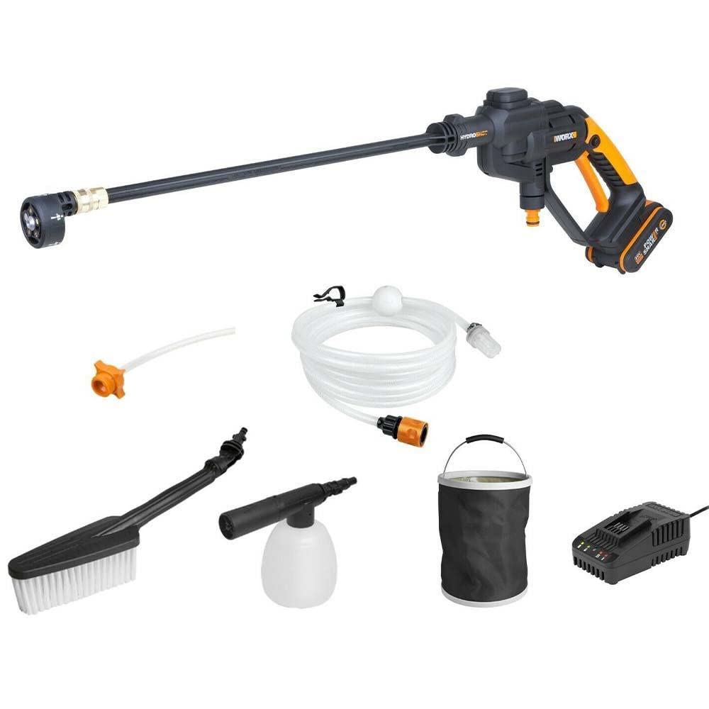 WORX Hydroshot WG620E Portable Power Washer - 20V-24 bar Cordless Pressure Cleaner with 5-in-1 Nozzle, Battery and Charger, Ideal for Car Washing, Patio Cleaning and More, Part of PowerShare Range