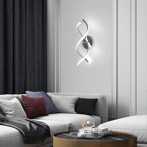 EIDISUNY Wall Lamp LED Silver Modern Elegant Spiral Indoor LED Wall Lights for Bedside Bedroom Living Room Hallway Bathroom Kitchen Stairs Wall Lighting Fixture - Chrome 24W 6000K Cool White Light