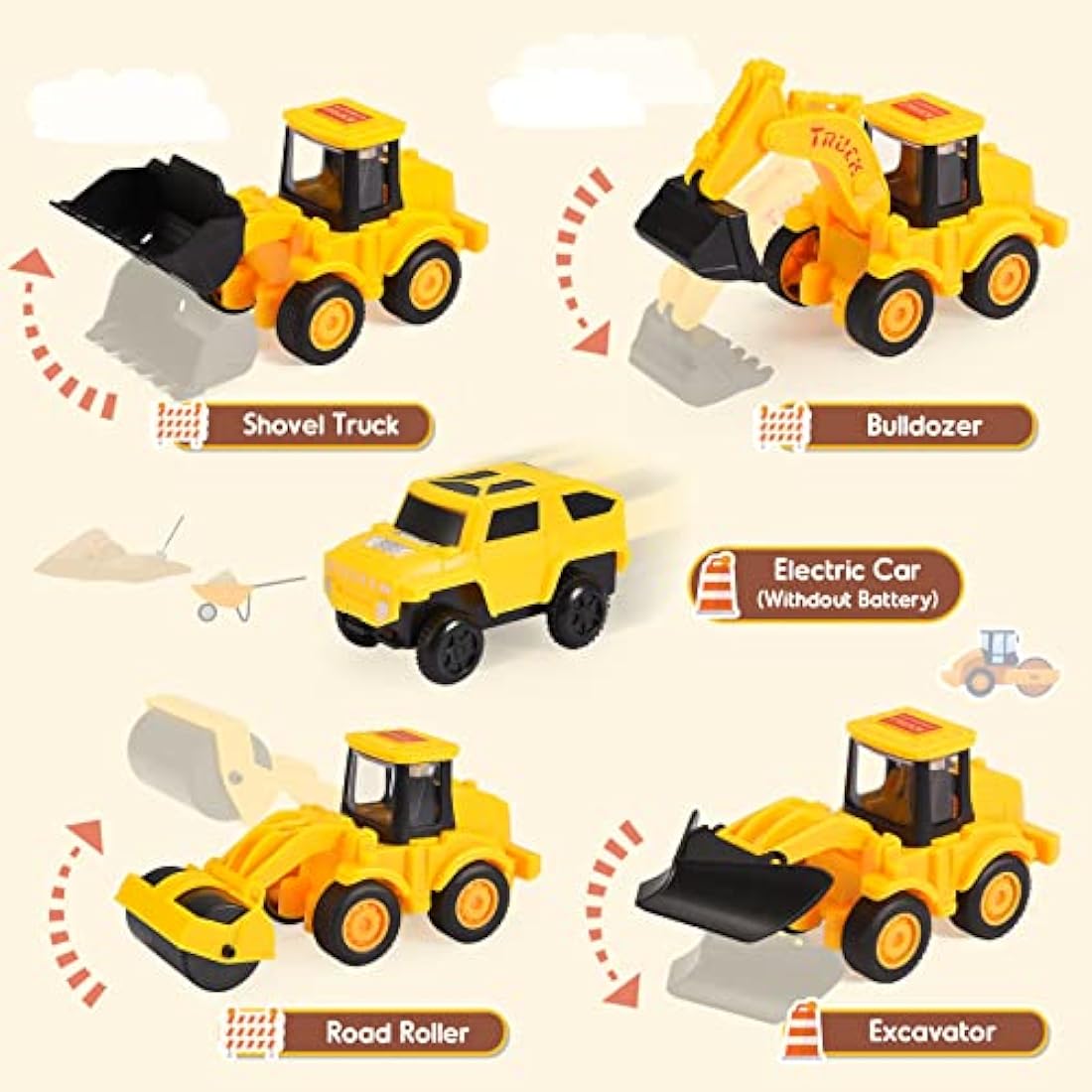 EUTOYZ Toy Cars for 2-10 Year Old Boys,Kids Play Vehicles Construction Toys Boys Digger Car Games Age 2 3 4 5 6 7 8 Easter Gifts Tractor Toys, Yellow-silver, Large Set