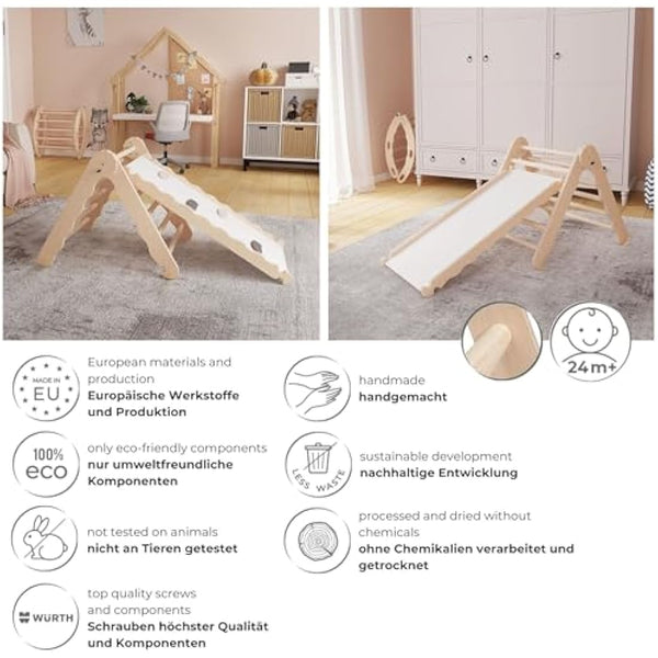 MAMOI® Indoor climbing triangle with slide for kids, Baby climbing frame, Wooden toddler gym for children outside and outdoor, Frames and slides, toys for toddlers