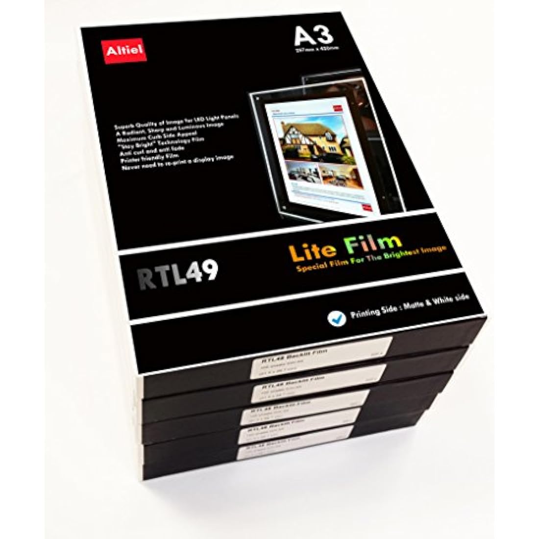 RTL49 - A3 x 50 Sheets of Back Lite Film for Any Inkjet & Laser Printers or Laser Copiers. Back lit Paper Sheet for LED Pocket Displays or LED Lightboxes. Backlit Film for LED Window Displays.