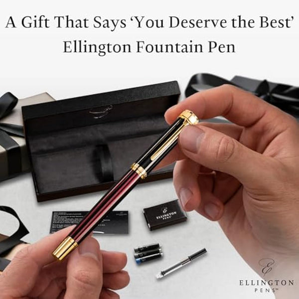 Ellington Pens Luxury Fountain Pen Set- Fountain Pens for Writing - Smooth Nib - Includes Refillable Ink Converter, 3 Ink Cartridges [2 Black & 1 Blue], Gift Box - Elegant Calligraphy