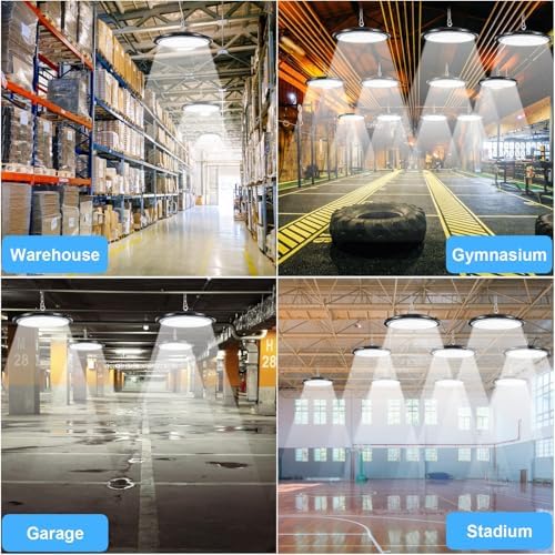 ZXICH 100W UFO LED High Bay Light,10000LM Industrial UFO Lamp, 6000K-6500K Daylight White LED Warehouse Lighting, IP65 Waterproof Commercial Bay Lighting Shop Area Workshop Garage (4 Pack, 100W)