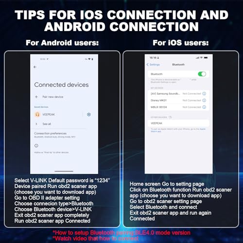 jianyana OBD2 Code Reader, OBD2 Scanner Bluetooth Universal Car Engine Fault Code Reader Car Diagnostic Scanner Diagnostic Scan Tool with BMW Ford VW Audi All OBDII Vehicles