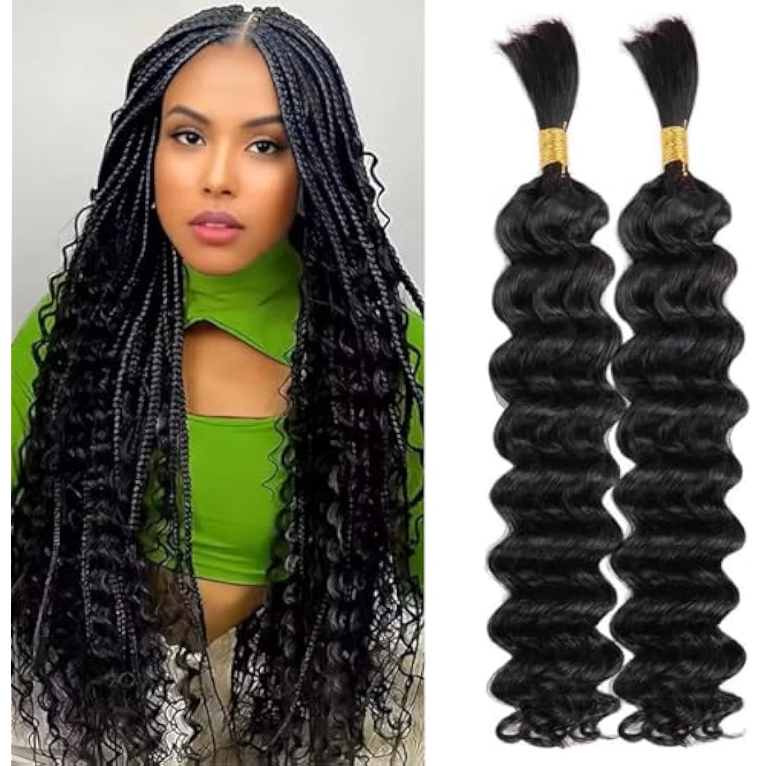 Double Drawn Human Hair Extensions For Braiding Human Hair Braiding Hair For Micro Braids 20 Inch Human Hair Bulks For Braiding No Weft Same Thick From Root To Ends Braids Deep Wave 1b 100g（50g x 2）