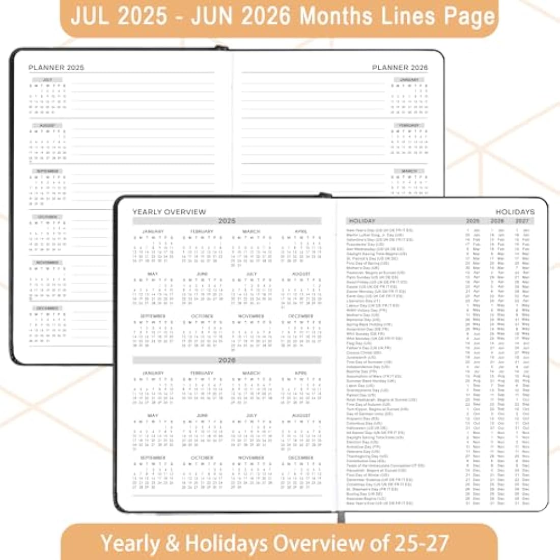 Acadmeic Diary 2025-2026 - A5 Diary 2025-2026 Day Per Page, July 2025 to June 2026, Productivity A5 Daily Planner, with Monthly Tabs, Inner Pocket, Black, Banded, 14.5 X 21 cm