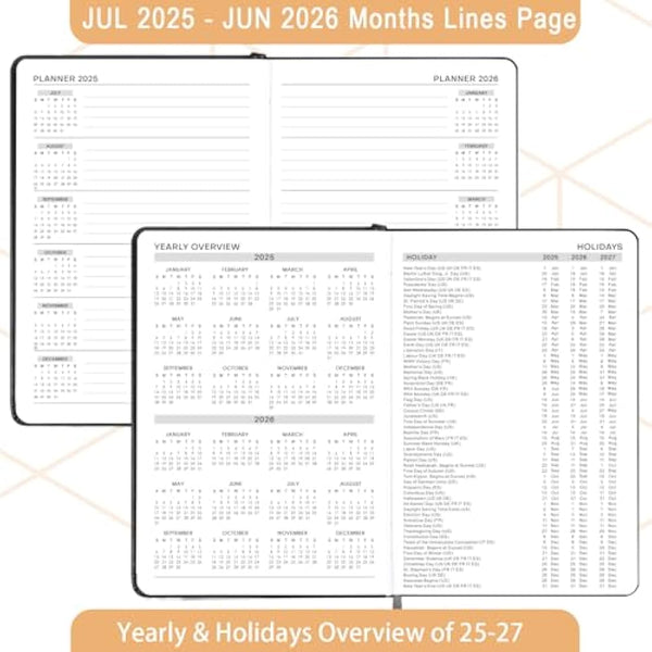 Acadmeic Diary 2025-2026 - A5 Diary 2025-2026 Day Per Page, July 2025 to June 2026, Productivity A5 Daily Planner, with Monthly Tabs, Inner Pocket, Black, Banded, 14.5 X 21 cm