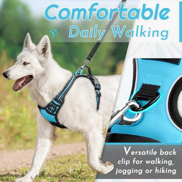 Eagloo Dog Harness Large Dog, No Pull Harness with Front Back Clips, Adjustable Pet Walking Vest, Soft Padded Pet Vest, Reflective No-Choke Breathable with Easy Control Handle, Sky Blue, L