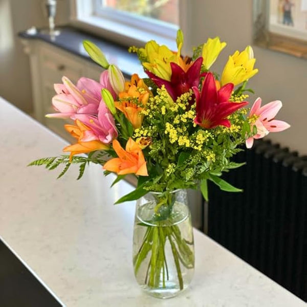 Homeland Florists Asiatic Lily Fresh Flowers Delivery Next Day Prime, Send a Luxury Gift Wrapped Bouquet of Lilies with Personalised Handwritten Card