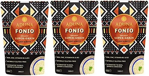 Aduna Organic Fonio Supergrain | Ancient African Wholegrain Rich in Iron, Zinc, B Vitamins & Fibre | Natural Gluten-Free Rice, Quinoa & Couscous Alternative | Porridge, Salads, & Stir-Fries | 3 x 1kg