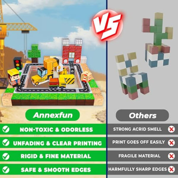 Annexfun Magnetic Blocks-100PCS Magnetic Building Blocks Road with Car STEM Toddler Kids Toys, Stacking Cube Games Tiles Construction Toys for Kids Ages 3+, Christmas Birthday Gifts for Boys & Girls