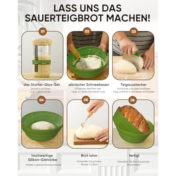 Sourdough Bread Baking Supplies 34 OZ Sourdough Starter kit with 2 Bread Proofing Basket (Green) (Green)