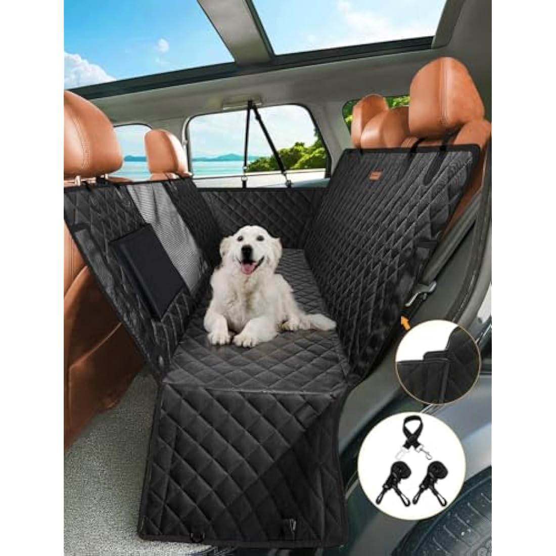 nzonpet 4-in-1 Dog Car Seat Cover, 100% Waterproof Scratchproof Hammock with Big Mesh Window, Durable Nonslip Pets Back Cover Protector for Cars Trucks SUVs - Black
