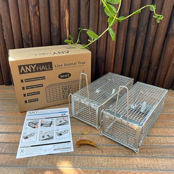 Anyhall 2-Pack Rat Traps Humane Live Mouse Cage Traps (Silver)