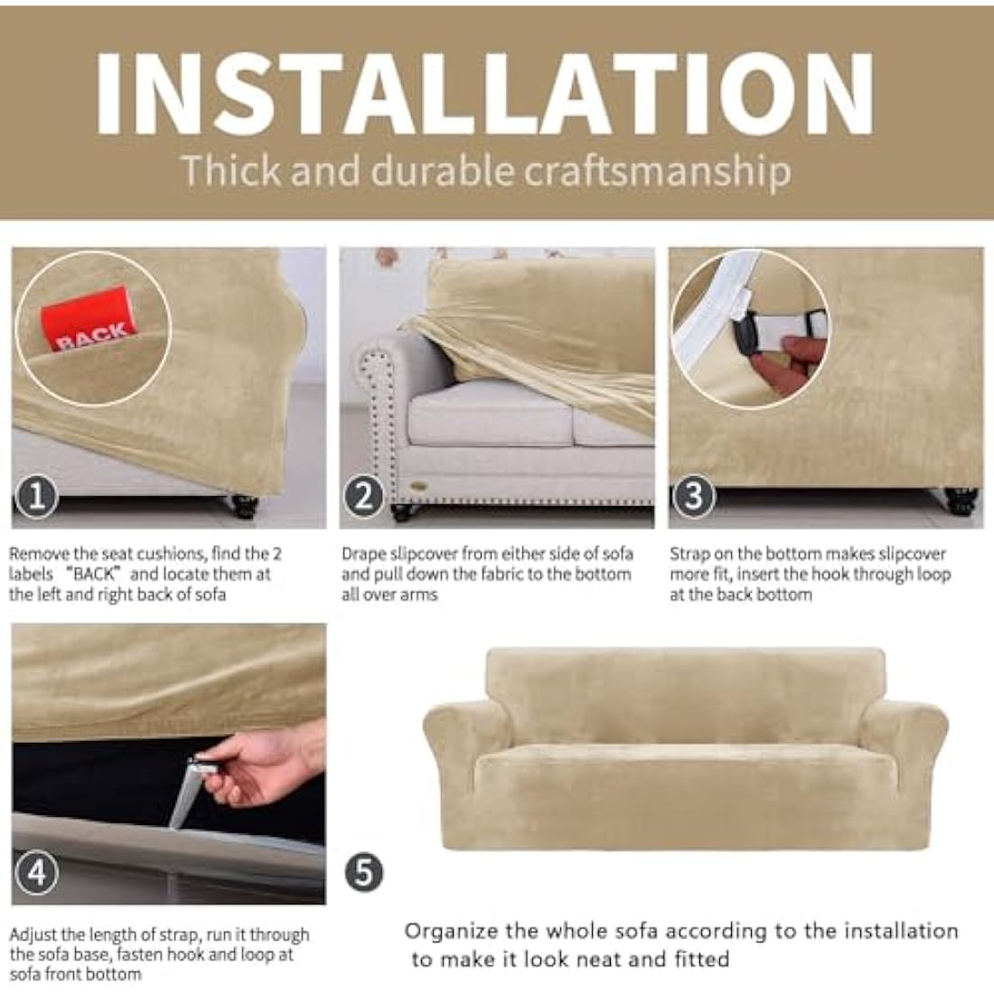 XINEAGE 1 Piece Velvet Couch Covers for 3 Cushion Couch Living Room High Stretch Sofa Cover Pets Dogs Friendly Anti Slip Thickened Slipcovers Furniture Protector (3 Seater, Camel)