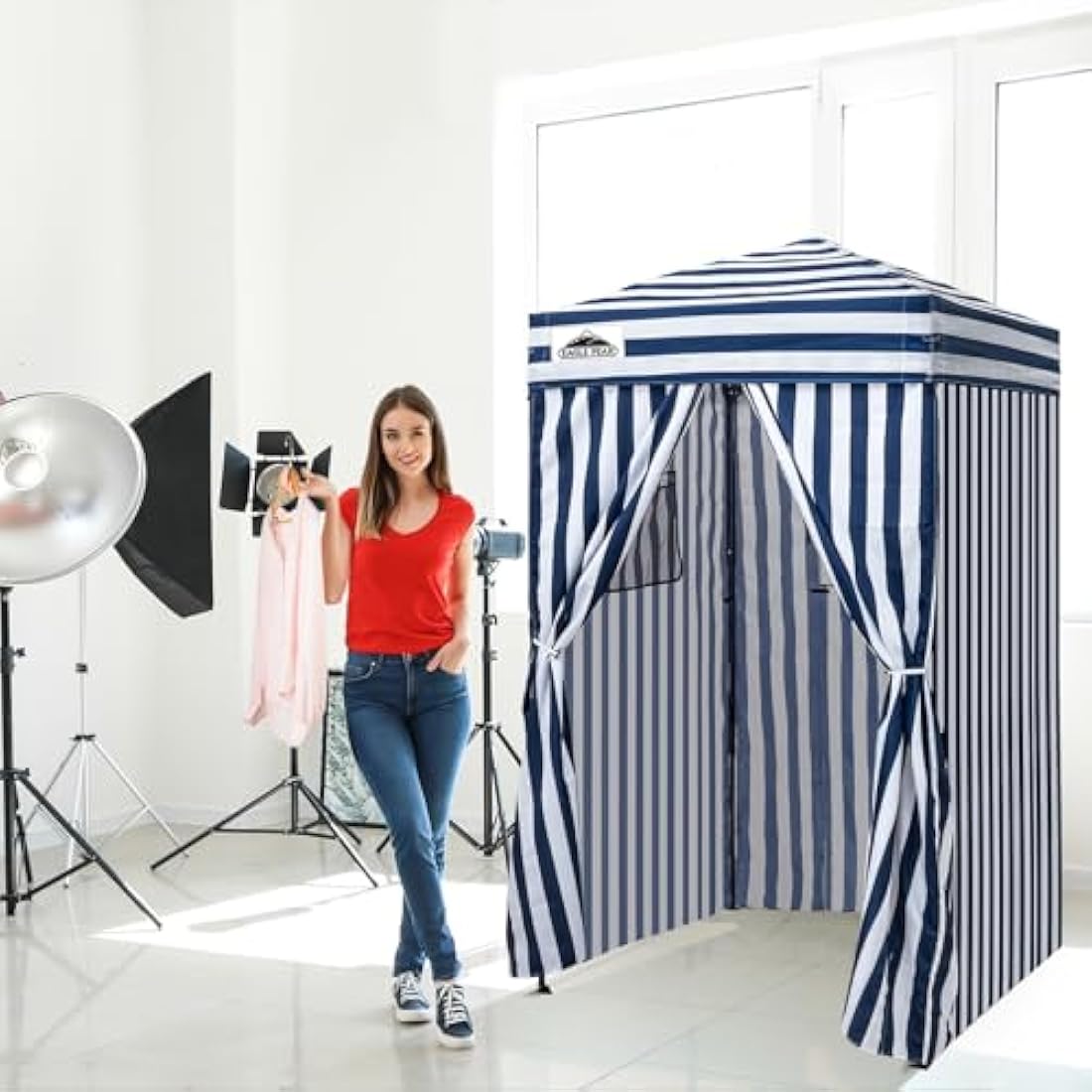 EAGLE PEAK Flex Ultra Compact 1.2m x 1.2m Pop-up Changing Room Canopy, Portable Privacy Cabana for Pool, Fashion Photoshoots, or Camping Blue/White