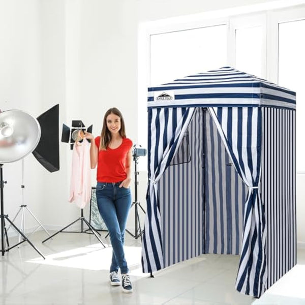 EAGLE PEAK Flex Ultra Compact 1.2m x 1.2m Pop-up Changing Room Canopy, Portable Privacy Cabana for Pool, Fashion Photoshoots, or Camping Blue/White