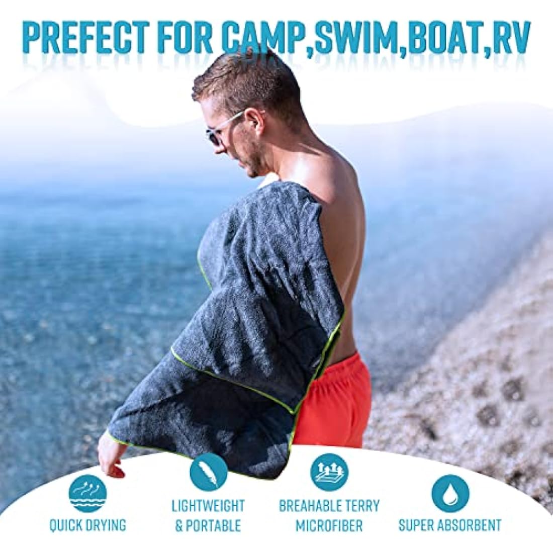 4Monster 6 Pack Microfibre Gym Towel with Accessory Bag, Quick Dry Travel Towel Super Lightweight, Ultra Absorbent Beach Camping Towel for Sports Yoga Swimming Hiking Bath and Pool (6Pack, Navy Blue)