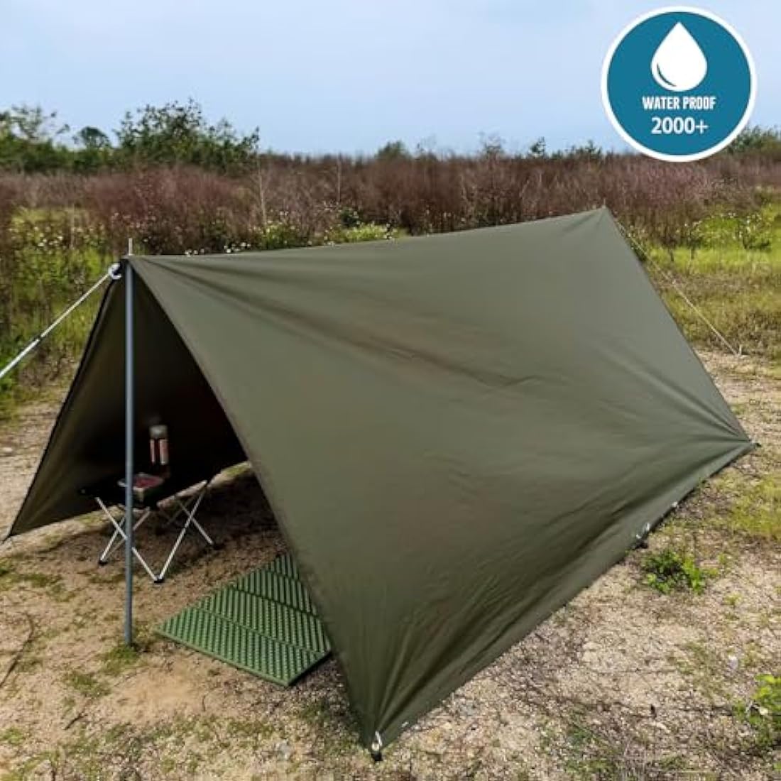 HIDEWALKER Camping Tarp Shelter 3x3m 3x4m 3x5m Lightweight Tent Tarpaulin Waterproof Tent Awning Canopy Basha Sunshade for Hiking Backpacking (Olive Green, 4x4m)