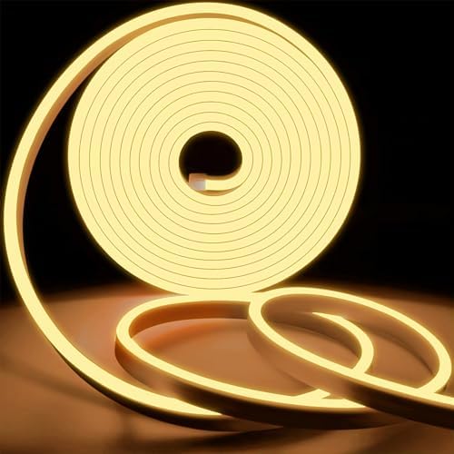 KSIBNW Neon LED Strip Light Waterproof IP65,165 ft/50m 220v LED Light Strip,Flexible Cuttable Rope Light Neon Strip Light for Kitchen Bedroom Garden Lights,Outdoor Indoor Decor, Warm White