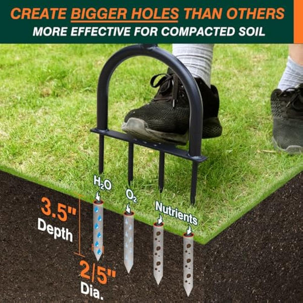 Colwelt Lawn Spike Aerator, Gardening Lawn Aerator for Compacted Soils and Lawns, Non-slip T-Handle Grass Spike Aeration with Four 9cm Solid Steel Spikes, 96cm