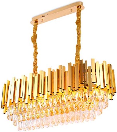 FRIXCHUR Modern Crystal Chandeliers Oval Luxury K9 Crystals Flush Mount Ceiling Light Crystal Pendant Light Fixture Adjustable Hanging Chain for Dining Room Living Room,E14x10 Lights