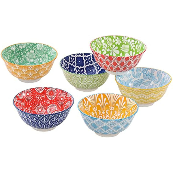 AHX Cereal Bowls Set of 6-700 ml Colorful Ceramic Deep Soup Bowls - Ideal for Serving Breakfast, Oatmeal, Ramen, Pho, Noodle - Microwave and Dishwasher Safe