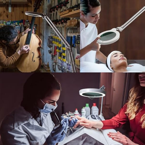 Magnifying Lamp S - Clip On Magnifier Lamp for Nail Salons, Tattoo Artists, Reading & Detailed Work - Dimmable Mag, White