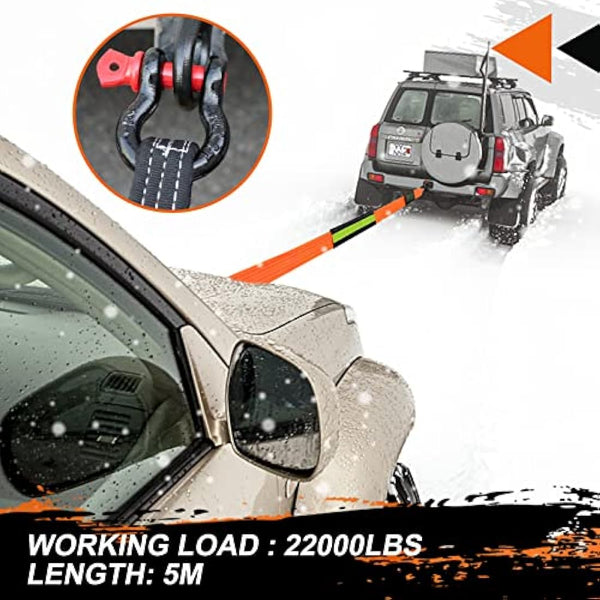 MAIKEHIGH Tow Rope 5M x 5cm,10 Ton (22,000 Lbs) Off-Road Recovery Tow Strap with 2 Anti-Proof Gloves, 2 Reinforced Shackles