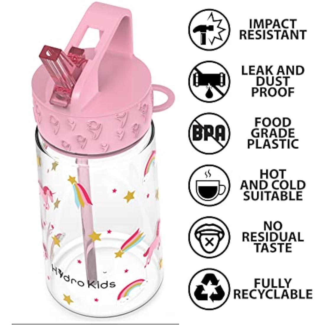 HydroKids Water Bottle with Straw – 400ml BPA Free Kids Water Bottles for School Travel Sports – Leakproof Childrens Drink Bottle for Girls Boys Childs…