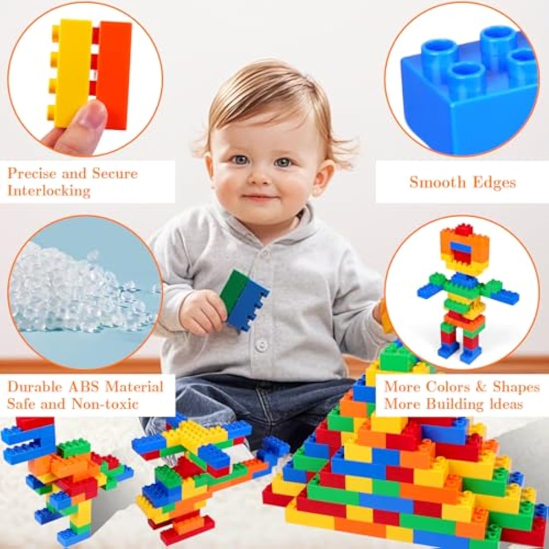 HIUME Large Building Block Set, 100 Building Blocks, Compatible with Duplo Building Bricks, Suitable for Children Aged 3 4 5 6 Years, A Great Building Block Gift for Boys and Girls.