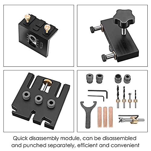 GJCrafts Woodworking Doweling Jig Kit 3 in 1 Pocket Hole Jig Kit Toolwith Positioning Clip Adjustable Drilling Guide Puncher Locator Carpentry Tools DIY Tool for Furniture（ 6/8/10/15mm）